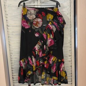 Women's Floral Ruffle Skirt - Black and Pink